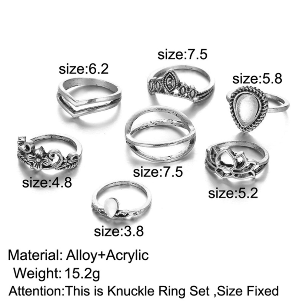 🌸 NEW 7PC: SILVER LOTUS MOONSTONE MIDI RING SET - Picture 4 of 8